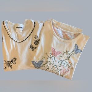 2 BonWorth White Medium Petite Ribbed Tees - Spring summer floral butterfly